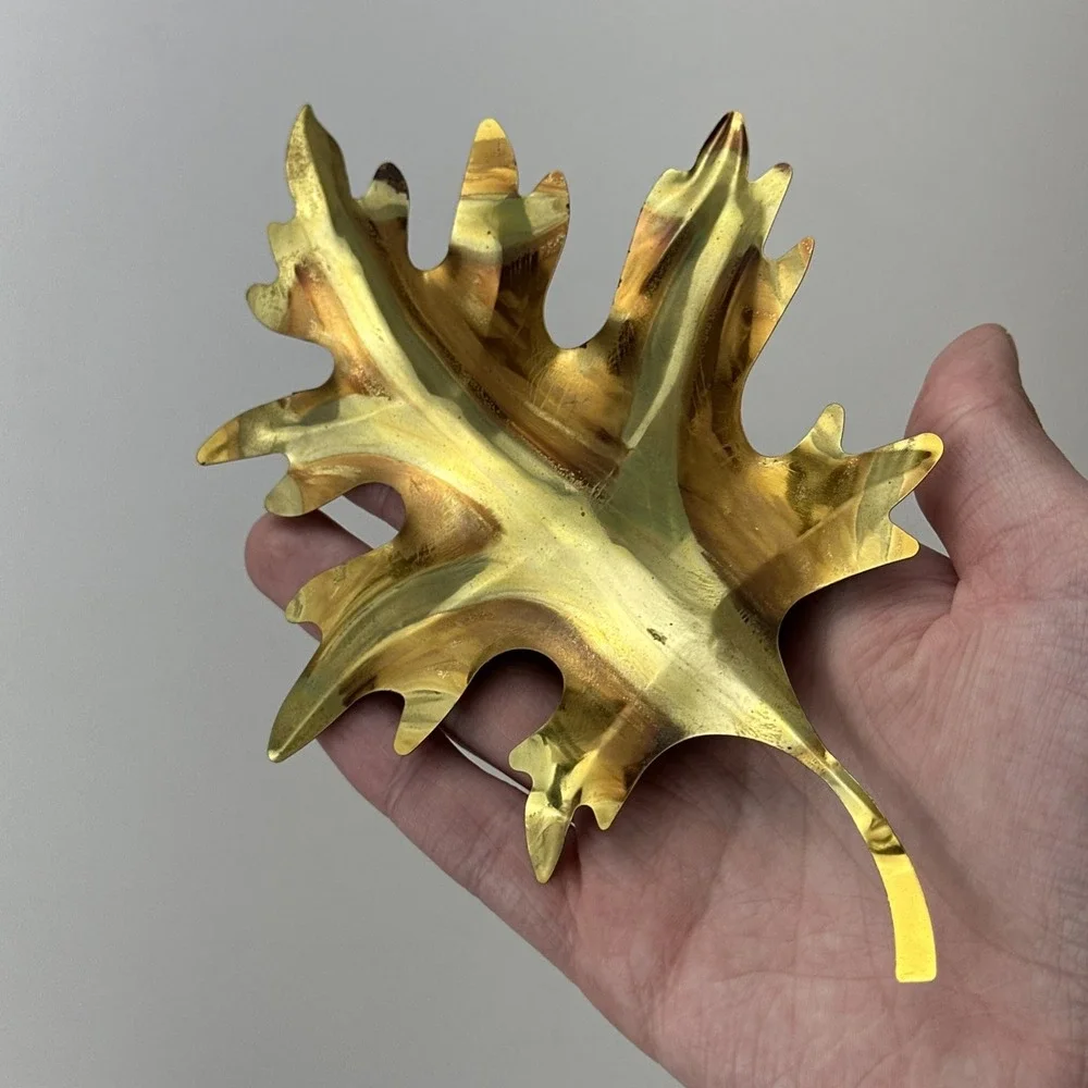 Vintage Fine Brass Oak Leaves Wall Hanging Set 2 Shiny Autumn Fall Home Decor